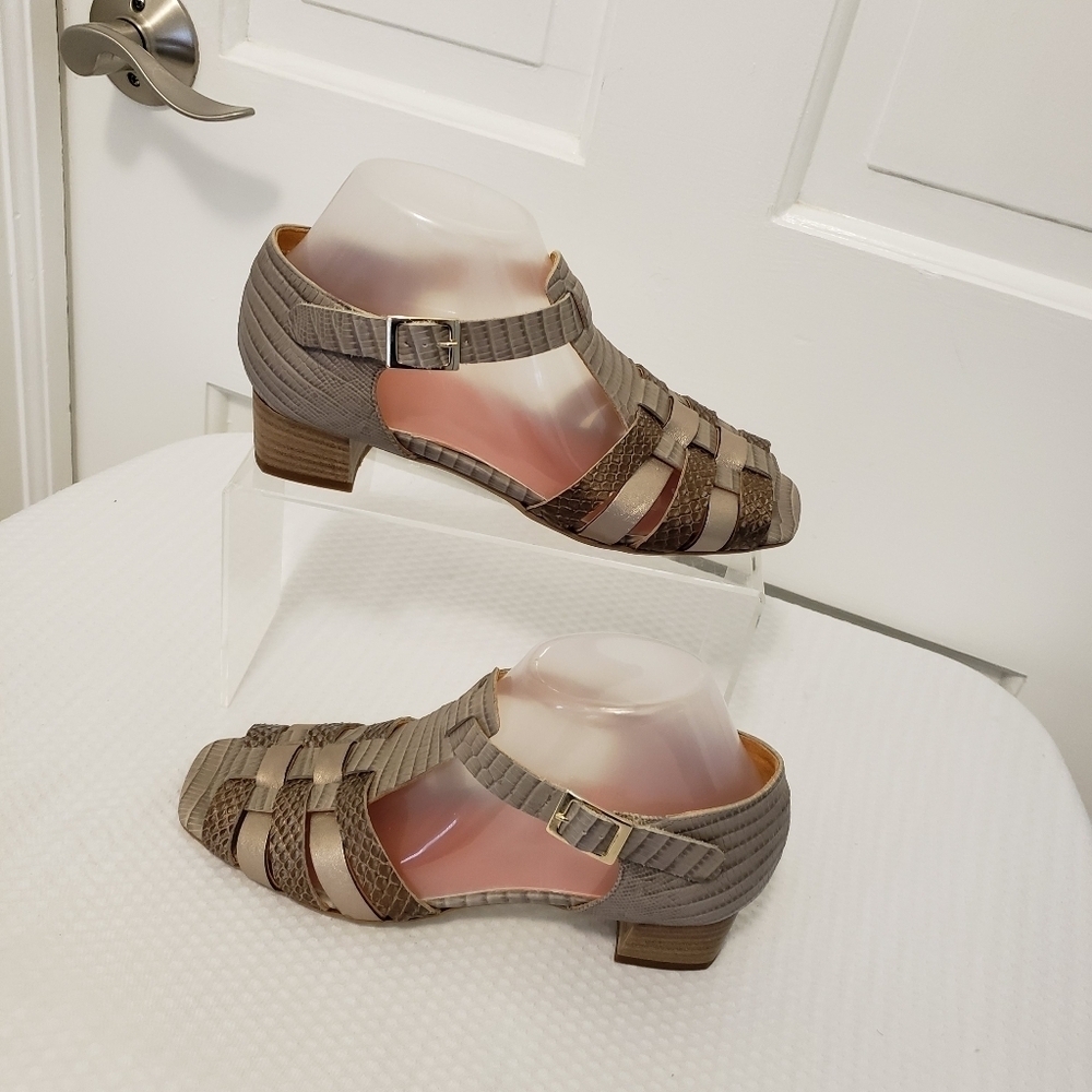 Roberto Figini Leather Open Toe Leather Buckle Close Size 37.5, Made In Italy